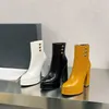 Brune bombas no tornozelo botas lether slip-o-o-toe bloquear salto grossa sola sola de couro para gils gils feminino designer de luxo moda botton sapatos calçados fábrica