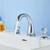 Bathroom Sink Faucets Basin Faucet Black Widespread Tap Brass Gold 3 Hole Crystal Handle And Cold Water