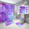 Rideaux de douche violet dégradé marbre rideau or aquarelle abstraite marbre ensemble de bain avec tapis antidérapant tapis de couverture de toilette