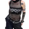 Koszulki damskie Goth Dark Mesh pusta Abstrakcyjny nadruk Slim High Szyja Przejdź przez kamizelkę Graffiti Patchwork z rękawem