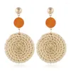 Boucles d'oreilles à tige mode coréenne rétro tissé à la main en bambou grand rond Style ethnique femmes personnalité tendance plage vacances cadeaux