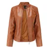 Veste en simili cuir pour femme, fermeture éclair, printemps-automne, PU, col Mandarin, rouge, manteau de motard, surdimensionné, 230822