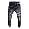 Jeans de jeans Designer de moda Men retro preto azul trecho slim fit Ripped hole calça calças de jeans casuais vintage