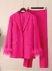 Kadın Suit Blazers Kadın Paltoları Tüy Dekorasyon Düz Ofis Takım Ceket Tasarım Mizaç Retro Moda Kadın Şık Blazer 230821