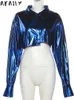 Spettape da uomo Spa con cappuccio Akaily Autumn Autumn Blue PU PELLATTURA CRUCT CLUK Club per donne 2023 manica lunga botton cappotto cardigan Fashion Ins Blouse 230822