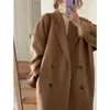 Mélanges de laine pour femmes Manteau en laine pour femme hiver style coréen Couleur unie double boutonnage col rabattu manteaux pour femmes lâches goutte GXY16 230822