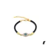 Bracelets de charme Bijoux de mode Strass Evil Eye Palm Tissé Cuir Corde Bracelet Amoureux Yeux Bleus Ornements Drop Livraison Dhtxv Ott9X