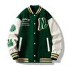 Men Jackets Bordado letras n homens Jaqueta de bombardeiro do time do colégio Vintage Y2K Baseball Casat Baseball Sleeve Green Autumn Outerwear 230822