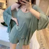 Frauen Nachtwäsche Pyjama Set Woman 3 Stücke sexy Hosenträger Lose Shorts Frühling und Sommer Japaner langärmeliges Nachthemd