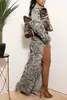 Kjolar sexiga kvinnor hög midja kamouflage delad kjol elegant camo tryckning casual fickor 230821