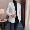 Мужские куртки осень британский стиль Slim Fit Double Breads Blazer Men 2022 Новый бизнес -повседневной костюмы мужской офис свадебный жених смокинг J230821