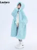 Femmes fourrure fausse Lautaro hiver longue surdimensionné décontracté épais chaud bleu flou moelleux manteau femmes avec capuche fermeture éclair mode 230822