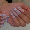 False Nails 24pcs/box blue coffin manicure 도구 풀 커버 손톱 팁 착용 가능한 긴 발레리나 팁 가짜