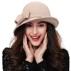 Wide Brim Hats Bucket Winter Hat for Women 1920s Gatsby Style Flower Warm Wool Fedora Cap Ladies Church Cloche Bonnet Femme Felt Fedoras 230822