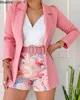 Frauenanzüge Blazer Frühling Sommer Frauen -Gelegenheitsdruckanzug Sets Langarm -Balzer -Anzüge und Shorts zweiteilige Sets weibliche Blazer Short Sets 230821