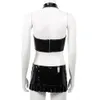 Culottes pour femmes Femmes Erotique Latex Mini Jupe Avec Halter Cutout Crop Top Clubwear Rave En Cuir Verni Outfit Sexy Wet Look B283v