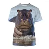 Heren t shirts hippopotamus t-shirts dieren hippo 3d print streetwear mannen vrouwen mode extra grote shirt met korte mouwen kinderen