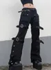 Kvinnors byxor capris eyele spänne cyber punk goth baggy jeans y2k kvinna techwear mörk akademisk solid e tjej last byxor denim gotiska hippie byxor 230821