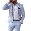 Men's Suits Sky Blue Linen Beach Men Summer 2 Piece Slim Fit Groom Tuxedo For Wedding Male Jacket With Pants275h