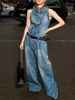 Женские костюмы Blazers Modphy Personality Women Denim Full Jeans 2 Piece Set Dual Носимый дизайн Top Top Brants Streetwear Две 230821