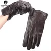 Five Fingers Gloves Comfortable Keep warm gloves male winter Water ripple design sheepskin men's gloves black men's leather gloves-8001Y 230822