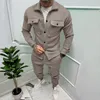 Men's Tracksuits Casual Solid Suede Jackets Tops & Long Pants Sets 2023 Sleeve Fall Male Set Clothing Fashion Sweatpants Tracksuit