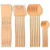 Dinnerware Sets 24Pcs Gold Matte Cutlery Set Stainless Steel Flatware Dinner Knives Forks Tea Spoons Silverware Kitchen Tableware