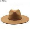 Wide Brim Hats Bucket 95CM Women Men Big Imitation Wool Fedora Hat British Style Winter Gentleman Elegant Lady Jazz Church 230821