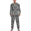 Pijama imprimido na moda do sono masculino de calça de sono para homens de pijama de pijamas de inverno 2 peças preto e branco pmiates define homens com manga comprida quartem