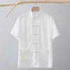 Men's Dress Shirts Men Thin Short Sleeved Shirt Silky Cotton Linen Chinese Style Summer Retro