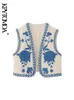 男性Sジャケットkpytomoa女性ファッション花柄の刺繍クロップドオープンウエストコートヴィンテージvネックノースリーブ女性アウターシックトップ230822