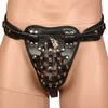 Pu en cuir en cuir mâle Chastetity Cage Belt Dispositif Pantalon Sous-vêtements Lock Pinis Anneaux BDSM Bondage érotique pour hommes Adultes Jeux