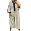 民族服イスラムの男性ローブカフタンイスラム教徒モロッコカジュアルロングドレスアラビア縞模様中東国立衣装M21 22