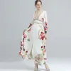 Women's Runway Dresses Sexy Low V Neck Long Sleeves Split Front Floral Printed High Street Fashion Long Designer Dresses300V