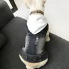 Hundkläder för små hundar franska bulldog denimjacka chihuahua jeans rock huva väst för mops katt husdjur kostym s-4xl t200710240n