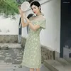 Etnische kleding elegante vrouwen print bloem qipao oosterse avondjurk Chinese stijl jonge meisjes dagelijkse cheongsam vestidos retro qi