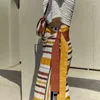 Skirts Women's Striped Print One Piece Wrap Midi Skirt 2023 Ladies Temperament Lace Waist Long Jupe Bohemian