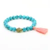 Nieuw ontwerp hele 10 stks lot 8mm turquoise stenen kralen paarse en roze kwastje boeddha hoofd paar bracelet249d