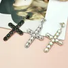 Dingle örhängen Big Crystal Cross Drop for Woman 2023 Long Rhinestones Earring Statement smycken modetillbehör Bijoux Uken