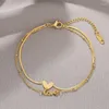 Ankletter rostfritt stål sommar mode kärlek hjärta anklet charm dubbel lager brev ankel armband för kvinnor flickvän fot smycken