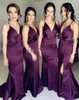 2023 Cheap Satin Bridesmaid Dresses Sexy Spaghetti Straps Plunging V Neck Side Slit Mermaid Maid of Honor Gown Wedding Guest Formal Wear