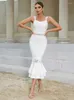 Lässige Kleider elegantes Kleid für Frauen dünne Rüschen weißer Spaghetti -Gurt Verband Promi -Abendparty Midi 2023 Sommer