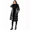 Women's Down High-End Thicken Long Parkas Women Black Glossy Patchwork Lamb Hair White Duck Coat Silver Winter Warm Ladies Outwear