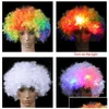 Altre forniture per feste di eventi LED Light Chieno Flash Explosion Head Wig Prom Clown Fans Cap Hat Fan ADT Child Curly Hair P Dhy2o