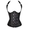 Black Women's Punk Style Spiral Steel Boned Waist Trainer Cincher Shaper Faux Leather Corset Underbust For Party Costumes 825238l