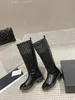 Bottines de luxe de styliste classiques à la mode coco, chaussures à talons épais de 3cm, en cuir de vache, bottes de moto matelassées, bottes de chevalier, cuissardes hautes, taille 35-40