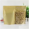 Storage Bags Kraft Paper Zipper Lock Food Packing Reusable Plastic Front Transparent Stand Up Pouch Gift Candy Baking Snack Bag Lx1800 Dhu7G