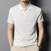 Mulberry Silk Kort ärm T-shirt Män Polo Neck Summer Thin Middle och äldre Business Casual Half Sleeve Pineapple Knit T-shirt