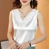 Frauenblusen Sommer Faux Seiden Camis V-Ausschnitt Basic Top Women Tank Tops Frau ärmellose Weste weiße Satin Korsett weibliche Mädchen Kleidung