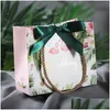 Sacs de rangement Sac en papier kraft Flamingo avec poignées et cadeau de ruban pour les faveurs de fête Petit cadeau de gâteau de bonbons Livraison à la maison Jardin Dhusm